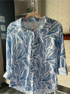 Reel Legends Blue Leaf Print Button-Up Shirt